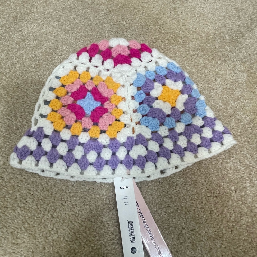 Aqua Multi Color Knit Hat Os Nwt